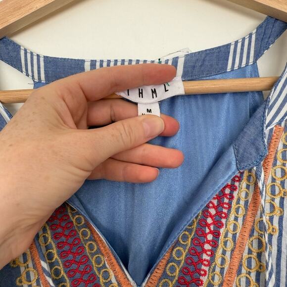 Thml Bohemian Embroidered Blue Striped Maxi Dress - Picture 4 of 6